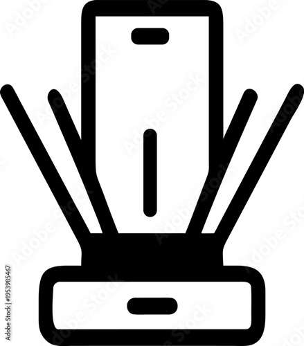Line art icon of a mobile phone on a wireless router base