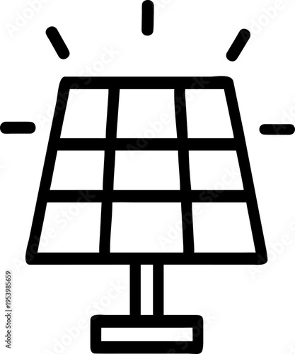 Solar panel line art icon for renewable energy and sustainability