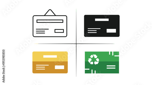 Various types of payment and recycling cards displayed in a grid layout