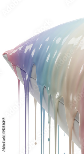 Colorful paint dripping from a white pillow against transparent background