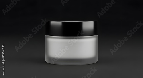 Cosmetic jar mockup with black lid and frosted glass texture