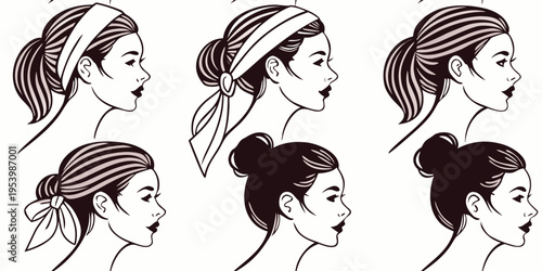 Set of fashionable women's hairstyles for designers isolated on white
