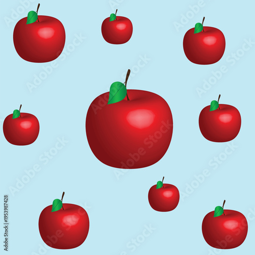 Seamless Red Apple Pattern on Blue Background – Fresh Fruit Illustration 