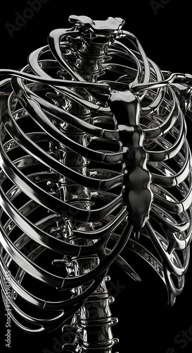 Metallic human rib cage illustration against transparent background