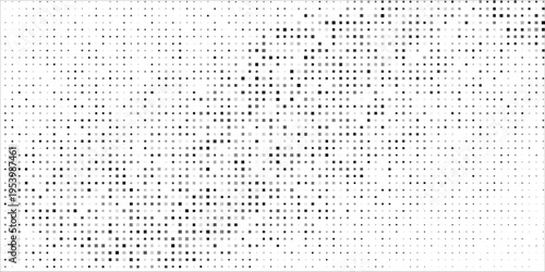 Grunge halftone gradient background. Faded grit noise texture. White and black sand wallpaper. Retro pixelated backdrop. Anime or manga style comic overlay. Vector graphic design textured template