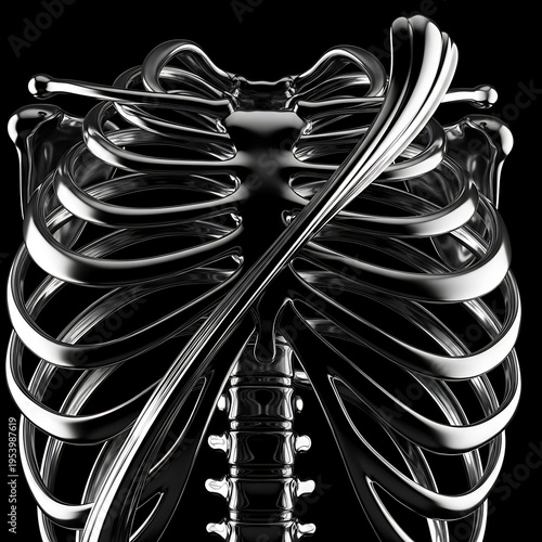 Metallic human rib cage illustration against transparent background