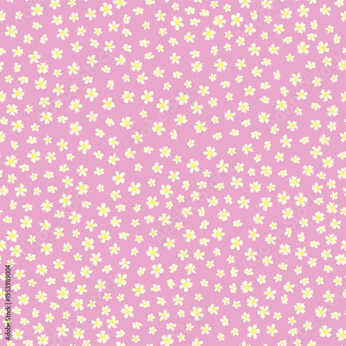 Tiny Ditsy Yellow Flowers Scattered on a Pink Background