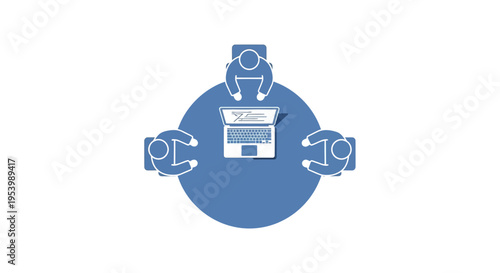 A blue graphic illustration of teamwork.