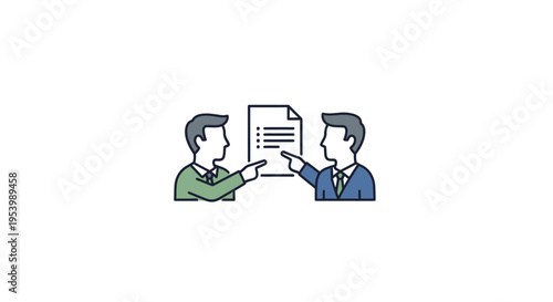 Two businessmen discussing a document.