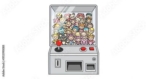 Pixel Art Claw Machine Filled With Adorable Anime Figurines.