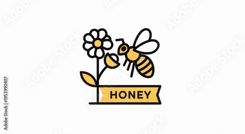 Bee Collecting Nectar from Flower Illustration 2.