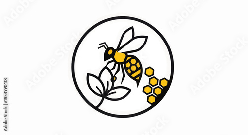 Bee Collecting Nectar from Flower Illustration 3.