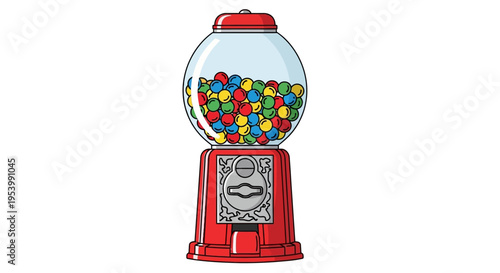 Vintage Red Gumball Machine Filled with Colorful Candies.