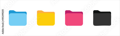 Set of icon folder computer file colourful document binder data archive, modern simple 3d yellow blue black flat vector symbol for website design. vector illustration