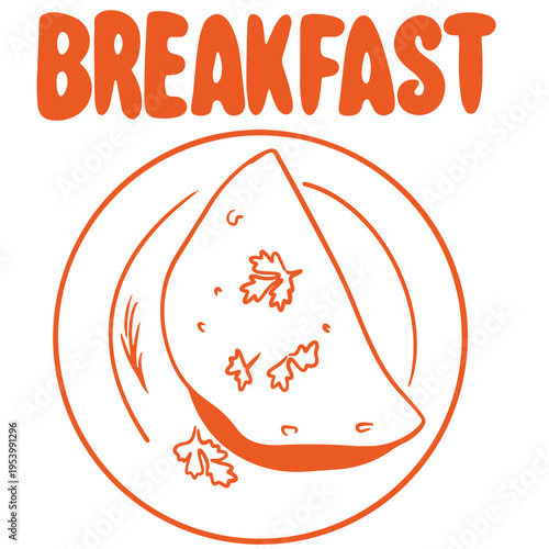 Breakfast hand drawn doodle with omelette on plate and morning meal illustration
