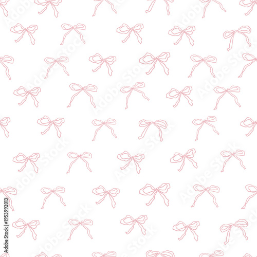 Preppy grandmillennial sweet bow coquette soft pink girls pattern. Vector background