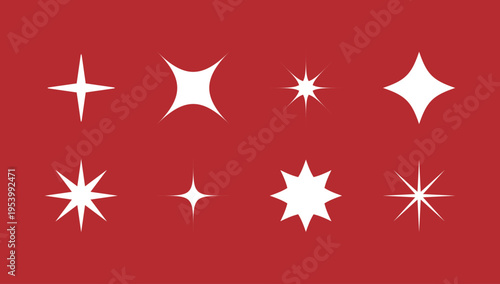 Sparkle stars icons set glowing decorative light symbols abstract shine elements vector illustration design element for festive design and celebration use