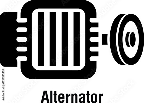 Car Alternator Vector Icon with Pulley and Bracket for Automotive Engine Electrical System and Spare Part Illustration 