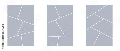Image collage layout template. Grey mosaic mood board grid collection. Picture frame set. Photo album idea for banner, poster, comic page, flyer, brochure, booklet, memory wall design. Vector pack