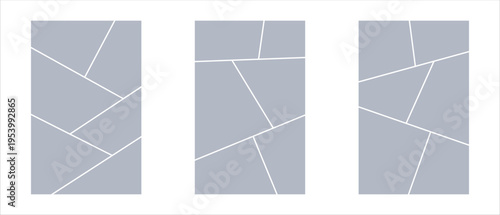 Image collage layout template. Grey mosaic mood board grid collection. Picture frame set. Photo album idea for banner, poster, comic page, flyer, brochure, booklet, memory wall design. Vector pack