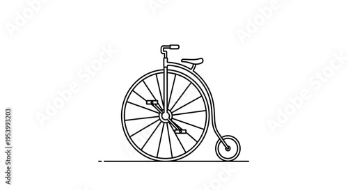 Vintage penny farthing bicycle with large front wheel and small rear wheel