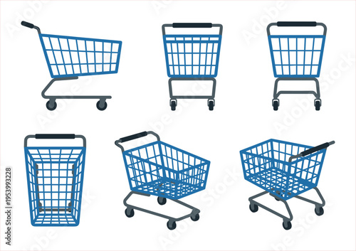 Collection of Diverse Blue Shopping Carts in Various Perspectives and Angles