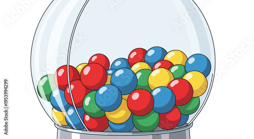 Colorful Gumballs Filling a Clear Glass Dispenser.