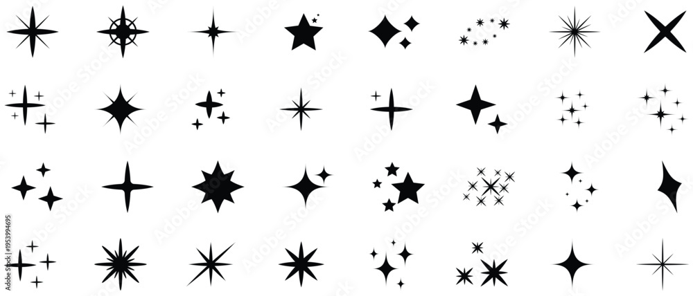 Obraz premium collection of black starburst shapes and sparkles
