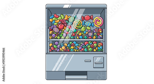 Vintage Gumball Machine Filled With Colorful Candies and Lollipops.