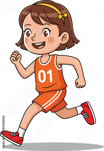 Happy Young Girl Running in Sports Uniform, Little Athlete Jogging and Exercising, Healthy Lifestyle Childhood Activity Vector Illustration Isolated on White