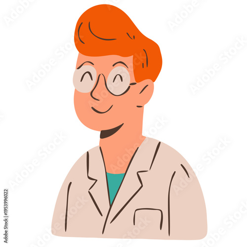 Cute Scientist Character Portrait with Glasses – Flat Vector Illustration