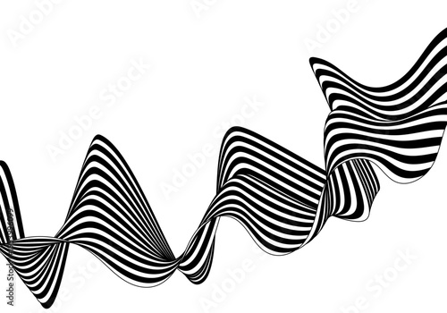 Elegant black and white striped ribbon winding freely in space creating a complex dynamic composition on white background. Eps 10