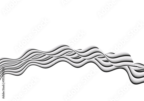 Volumetric black and white wave with multilayer linear gradient and metallic curve effect on white background