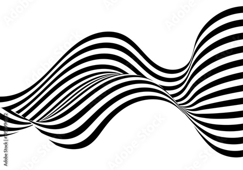 Futuristic print: an op-art style black and white wave with an illusion of infinite motion and curves. Eps 10