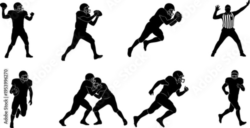 American Football Players Silhouette Illustration Collection