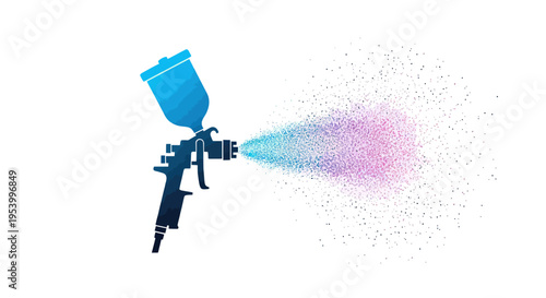 Spray gun with blue nozzle spraying.