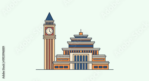 Buddhist Temple Clock Tower Architecture.
