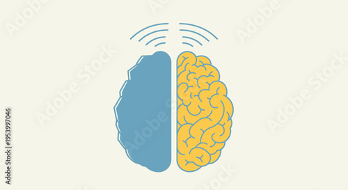 Brain with sound waves emitting.