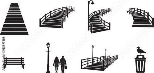 Collection of black silhouette urban landscape elements