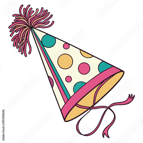 Party Hat Illustration with Polka Dots Vector

