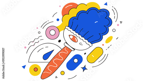 Cheerful Paintbrush Character Splashing Colors Representing Art Creativity and Joyful Expression