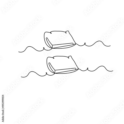 Vector continuous line drawing of a cozy pillow with curly ornaments
