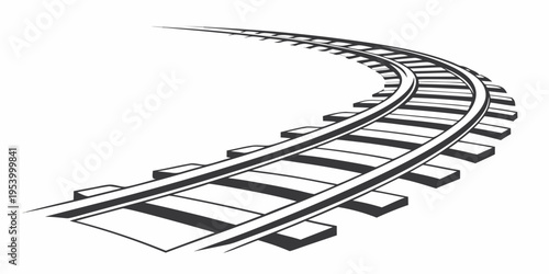 A detailed illustration of a curved railway track with sleepers and rails
