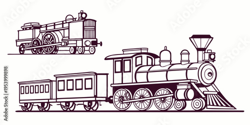 Two vintage steam locomotives with carriages on railway tracks