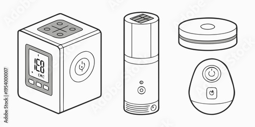 Various smart home devices including a thermostat and air quality monitor