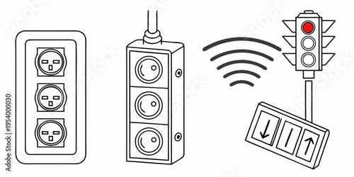 Smart plug and traffic light illustration showcasing wireless connectivity