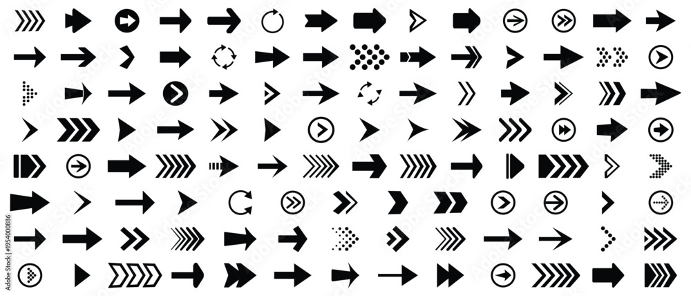 Fototapeta premium Vector arrows icons, Collection different arrows sign. Mega set of vector arrows, Black arrow icon big sets. Set for web design. Direction pointers vector icons. Modern simple arrows. 