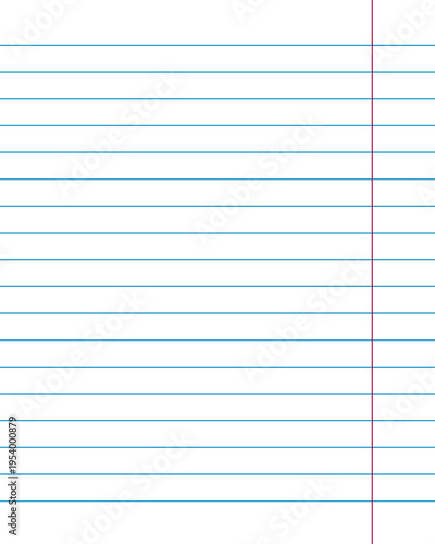 Ruled notebook sheet. Blue school blank wide horizontal lines notebook school paper