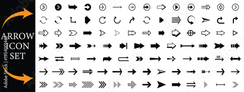 Arrows icon set. Black vector arrows icons. Collection different arrows sign. Line Arrow vector icon set in thin line style. Modern simple arrows. Black arrow pointing to the right.