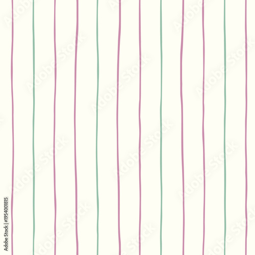 Minimal vertical stripe background. Doodle pink green lines texture. Cute striped seamless pattern. Perfect for wallpaper, packaging, fabric design, wrapping paper, cover, scrapbooking